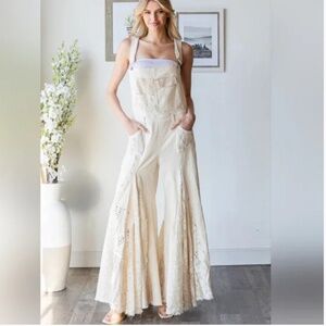 Oli & Hali Cream Lace Wide-Leg Jumpsuit Overalls XL NEW